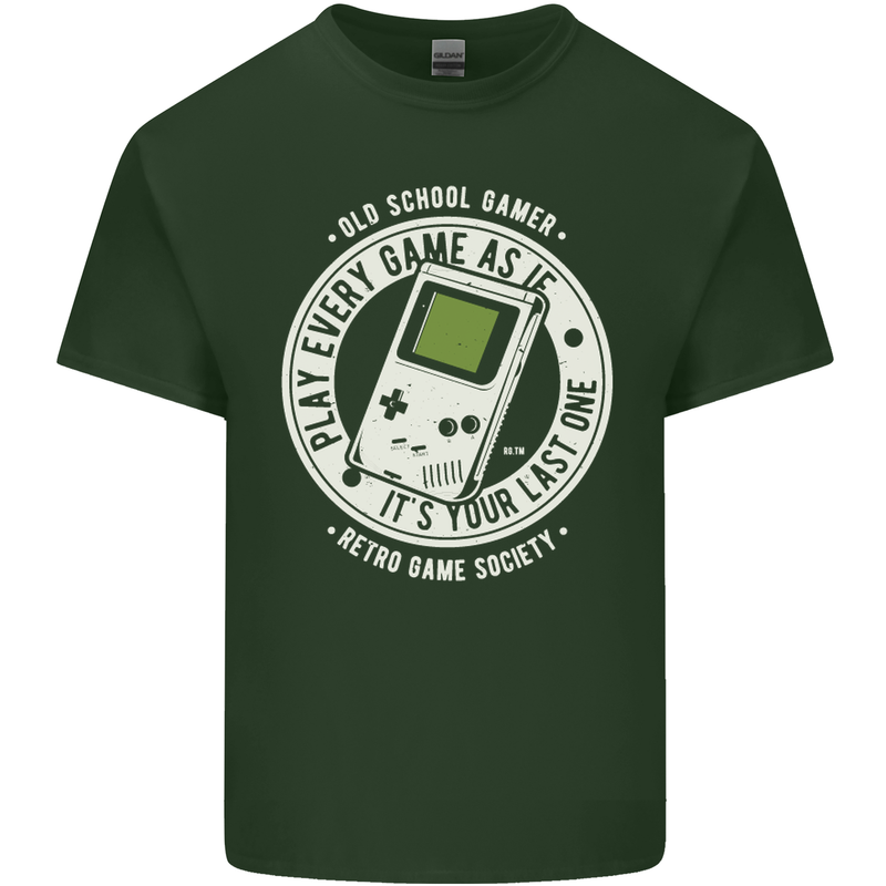 Old School Gamer Funny Gaming Mens Cotton T-Shirt Tee Top Forest Green