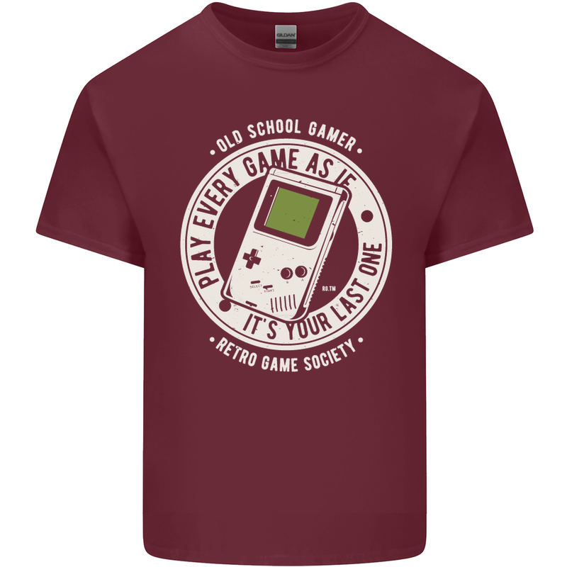 Old School Gamer Funny Gaming Mens Cotton T-Shirt Tee Top Maroon