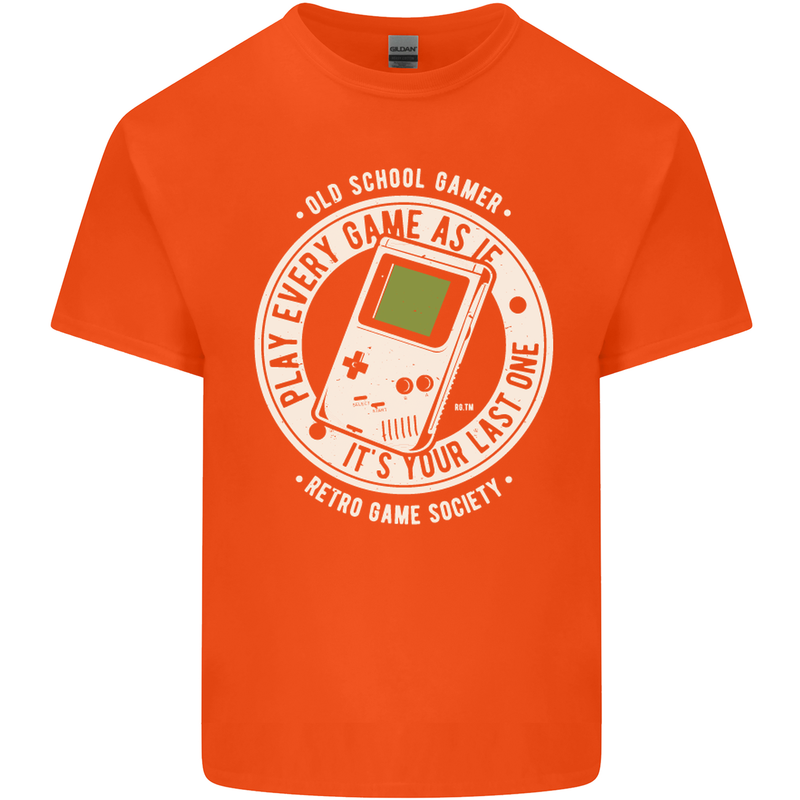 Old School Gamer Funny Gaming Mens Cotton T-Shirt Tee Top Orange