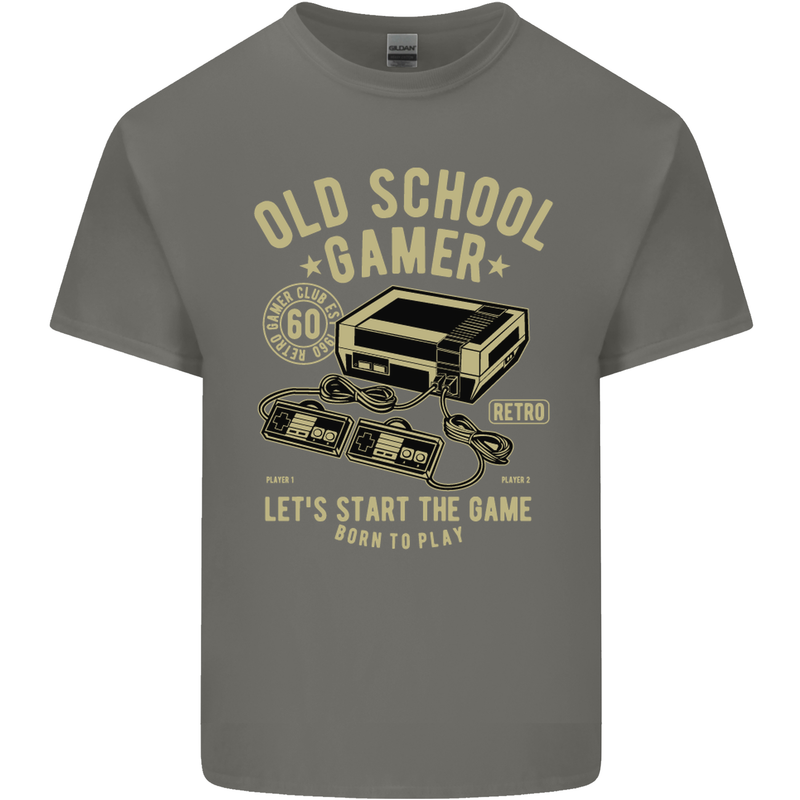Old School Gamer Gaming Funny Mens Cotton T-Shirt Tee Top Charcoal