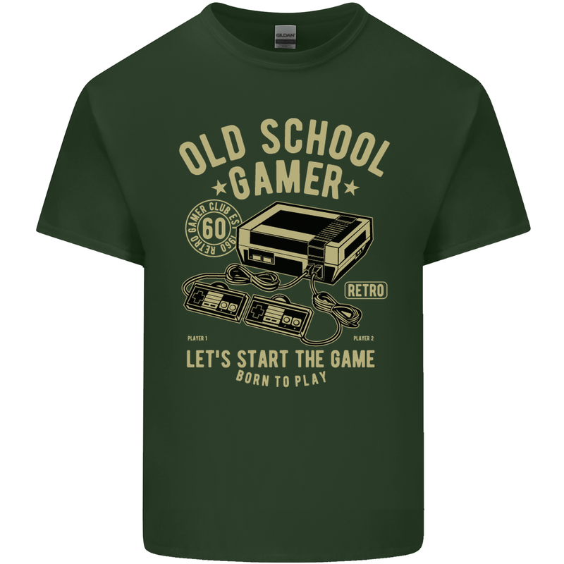 Old School Gamer Gaming Funny Mens Cotton T-Shirt Tee Top Forest Green