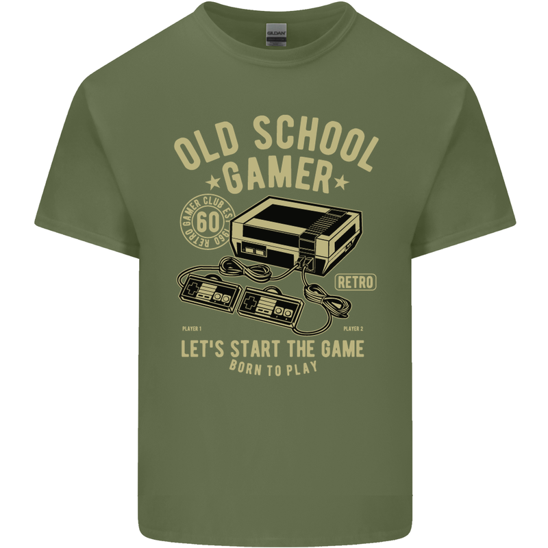 Old School Gamer Gaming Funny Mens Cotton T-Shirt Tee Top Military Green