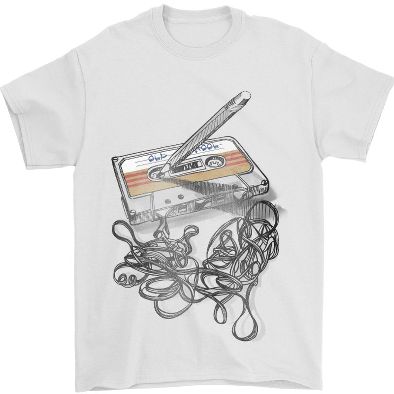Old School Tape Cassette Music 80's 90's Mens T-Shirt Cotton Gildan White