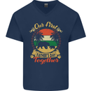 Our First Fathers Day Funny Bear Cub Mens V-Neck Cotton T-Shirt Navy Blue
