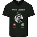Pablo Escobar El Patron Is Calling Mens V-Neck Cotton T-Shirt Black