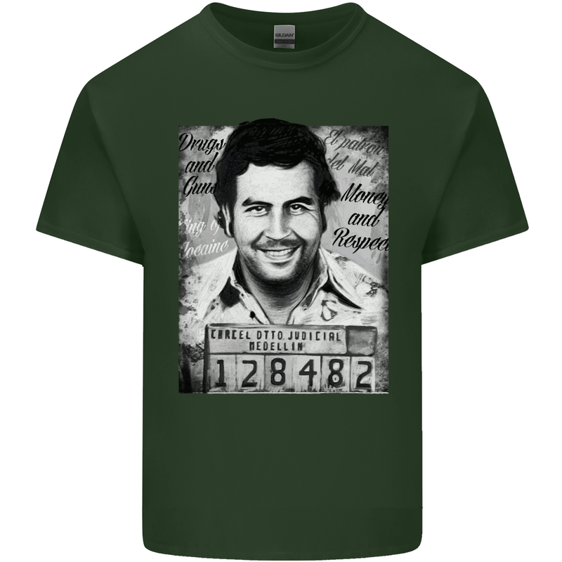 Pablo Escobar Mug Shot Mens Cotton T-Shirt Tee Top Forest Green
