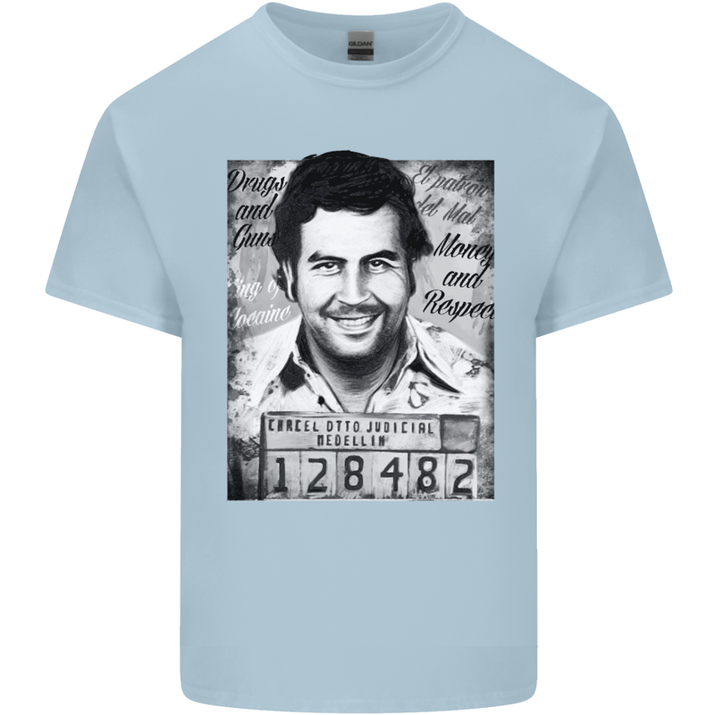 Pablo Escobar Mug Shot Mens Cotton T-Shirt Tee Top Light Blue