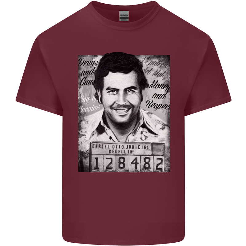 Pablo Escobar Mug Shot Mens Cotton T-Shirt Tee Top Maroon
