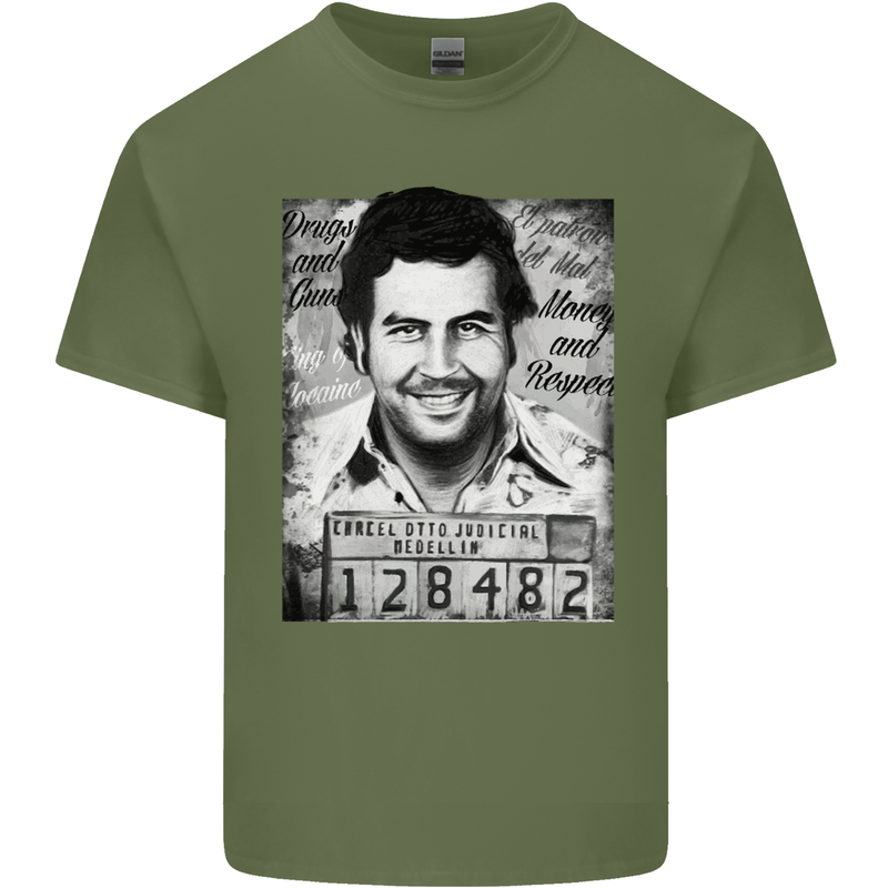Pablo Escobar Mug Shot Mens Cotton T-Shirt Tee Top Military Green