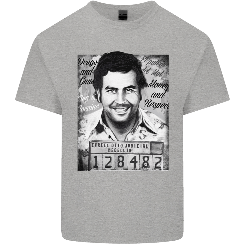 Pablo Escobar Mug Shot Mens Cotton T-Shirt Tee Top Sports Grey