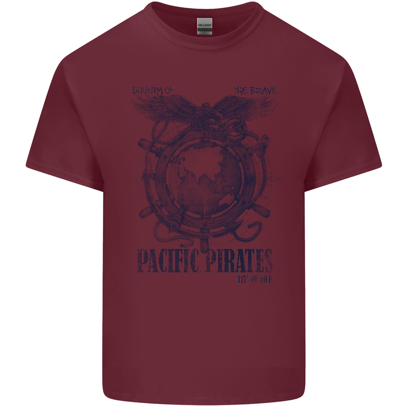 Pacific Pirates Sailing Sailor Boat Mens Cotton T-Shirt Tee Top Maroon