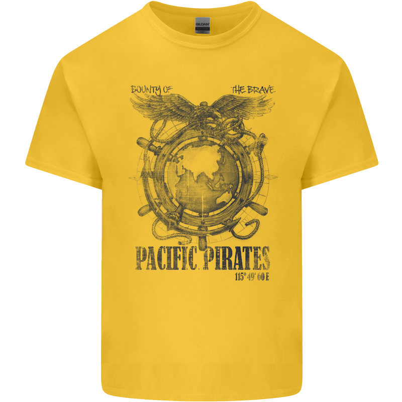 Pacific Pirates Sailing Sailor Boat Mens Cotton T-Shirt Tee Top Yellow