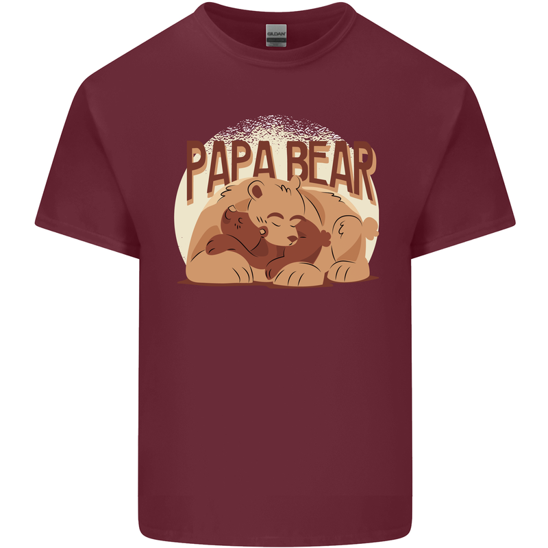 Papa Bear Funny Fathers Day Mens Cotton T-Shirt Tee Top Maroon