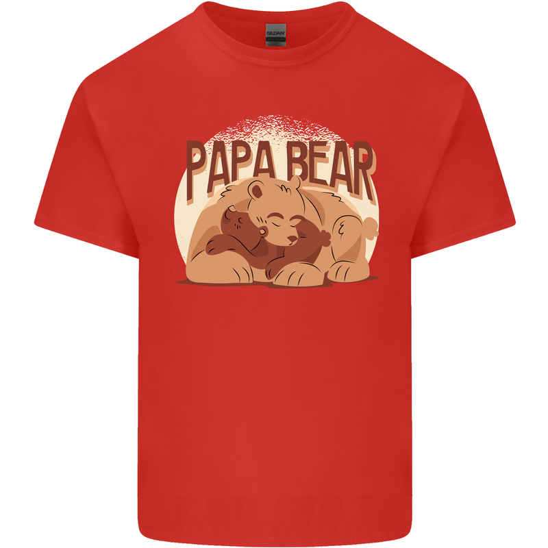 Papa Bear Funny Fathers Day Mens Cotton T-Shirt Tee Top Red