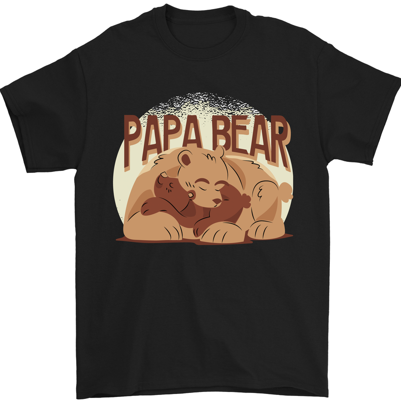 Papa Bear Funny Fathers Day Mens T-Shirt Cotton Gildan Black