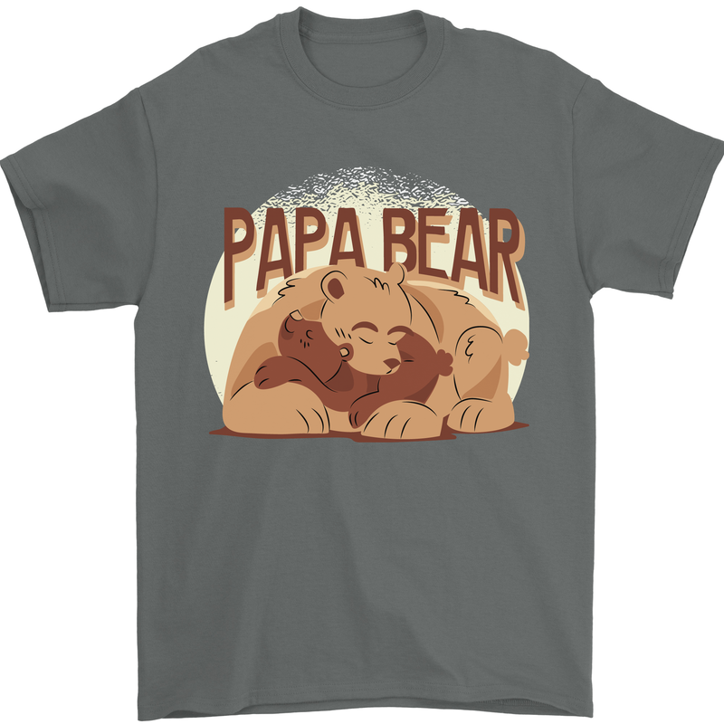 Papa Bear Funny Fathers Day Mens T-Shirt Cotton Gildan Charcoal