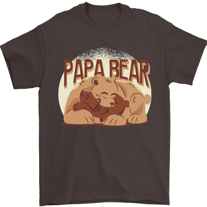 Papa Bear Funny Fathers Day Mens T-Shirt Cotton Gildan Dark Chocolate