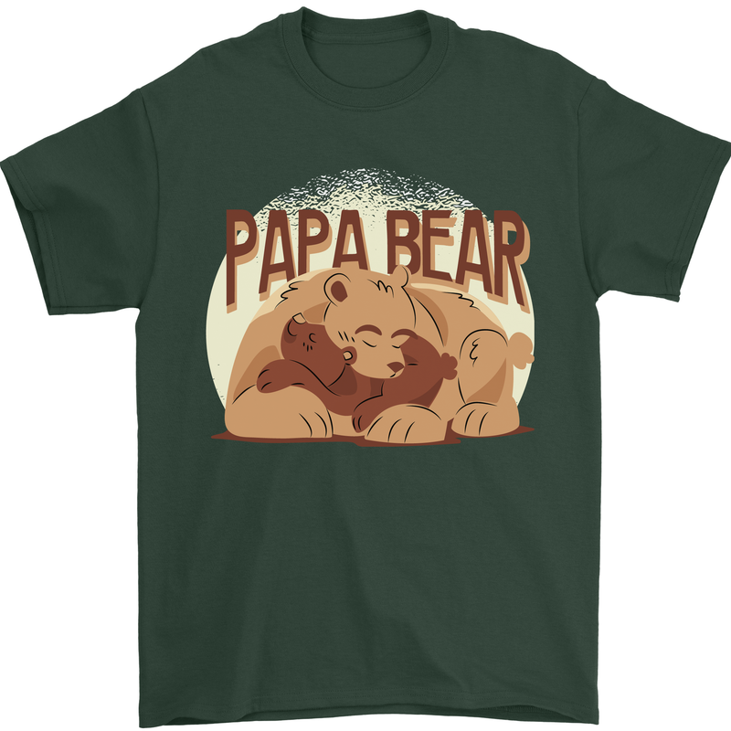 Papa Bear Funny Fathers Day Mens T-Shirt Cotton Gildan Forest Green