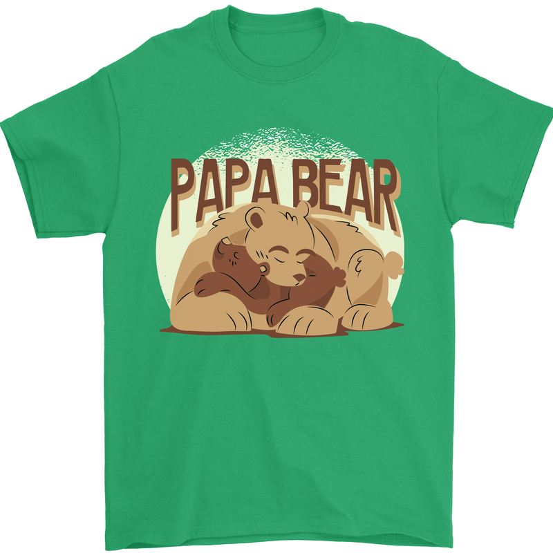 Papa Bear Funny Fathers Day Mens T-Shirt Cotton Gildan Irish Green