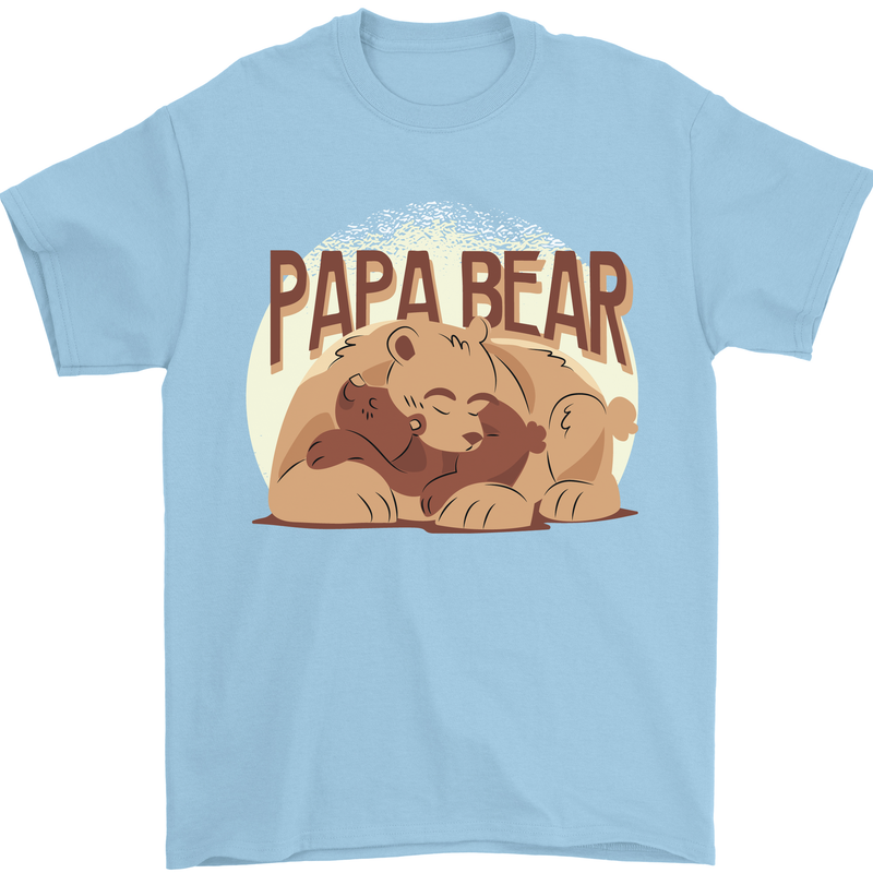 Papa Bear Funny Fathers Day Mens T-Shirt Cotton Gildan Light Blue