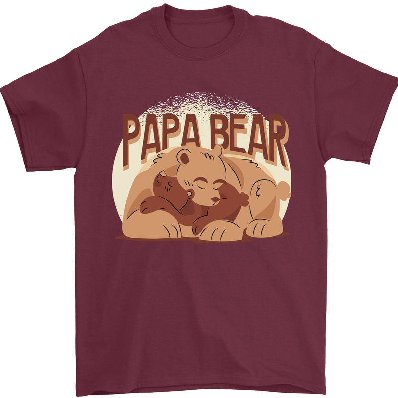 Papa Bear Funny Fathers Day Mens T-Shirt Cotton Gildan Maroon