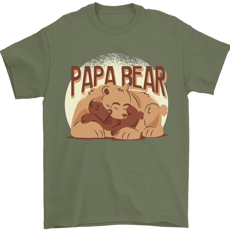 Papa Bear Funny Fathers Day Mens T-Shirt Cotton Gildan Military Green