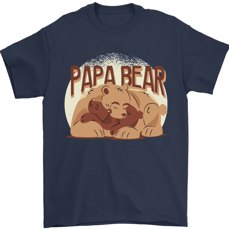 Papa Bear Funny Fathers Day Mens T-Shirt Cotton Gildan Navy Blue