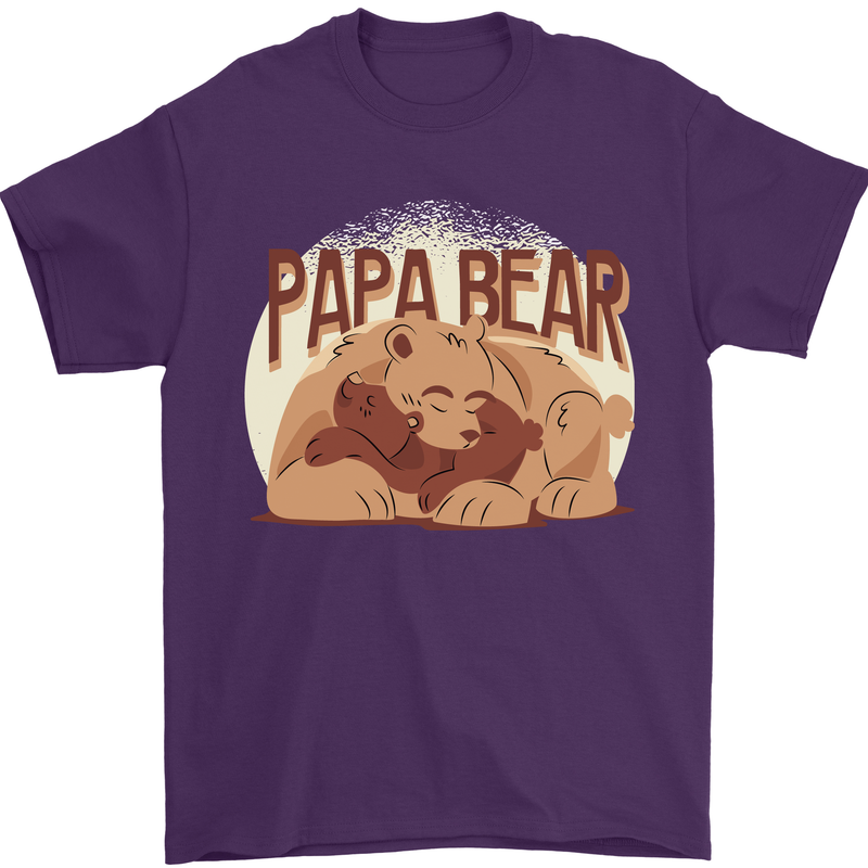 Papa Bear Funny Fathers Day Mens T-Shirt Cotton Gildan Purple