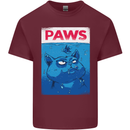 Paws Funny Cat and Goldfish Parody Mens Cotton T-Shirt Tee Top Maroon