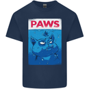 Paws Funny Cat and Goldfish Parody Mens Cotton T-Shirt Tee Top Navy Blue
