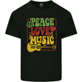 Peace Love Music Guitar Hippy Flower Power Kids T-Shirt Childrens Black