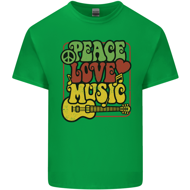 Peace Love Music Guitar Hippy Flower Power Kids T-Shirt Childrens Irish Green
