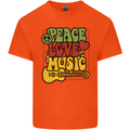 Peace Love Music Guitar Hippy Flower Power Kids T-Shirt Childrens Orange