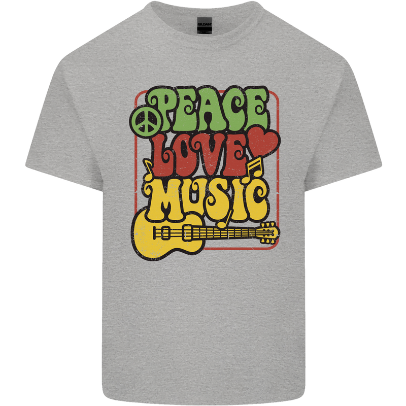 Peace Love Music Guitar Hippy Flower Power Kids T-Shirt Childrens Sports Grey