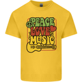 Peace Love Music Guitar Hippy Flower Power Kids T-Shirt Childrens Yellow