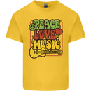Peace Love Music Guitar Hippy Flower Power Kids T-Shirt Childrens Yellow