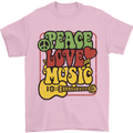 Peace Love Music Guitar Hippy Flower Power Mens T-Shirt 100% Cotton Light Pink
