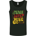 Peace Love Music Guitar Hippy Flower Power Mens Vest Tank Top Black