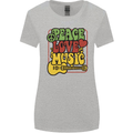 Peace Love Music Guitar Hippy Flower Power Womens Wider Cut T-Shirt Sports Grey