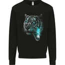 Pensive Tiger Funny Smoking Wild Cat Mens Sweatshirt Jumper Black