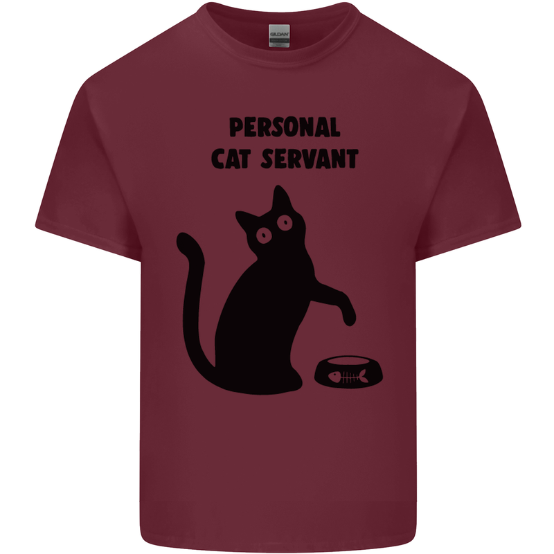Personal Cat Servant Funny Pet Mens Cotton T-Shirt Tee Top Maroon