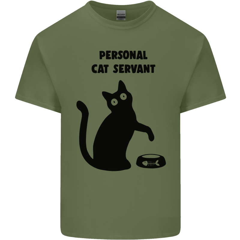 Personal Cat Servant Funny Pet Mens Cotton T-Shirt Tee Top Military Green