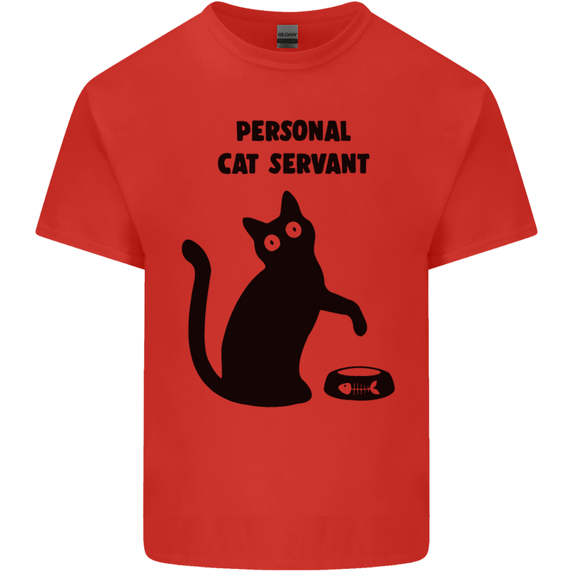 Personal Cat Servant Funny Pet Mens Cotton T-Shirt Tee Top Red