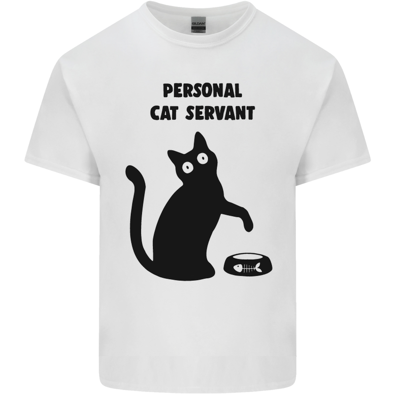 Personal Cat Servant Funny Pet Mens Cotton T-Shirt Tee Top White