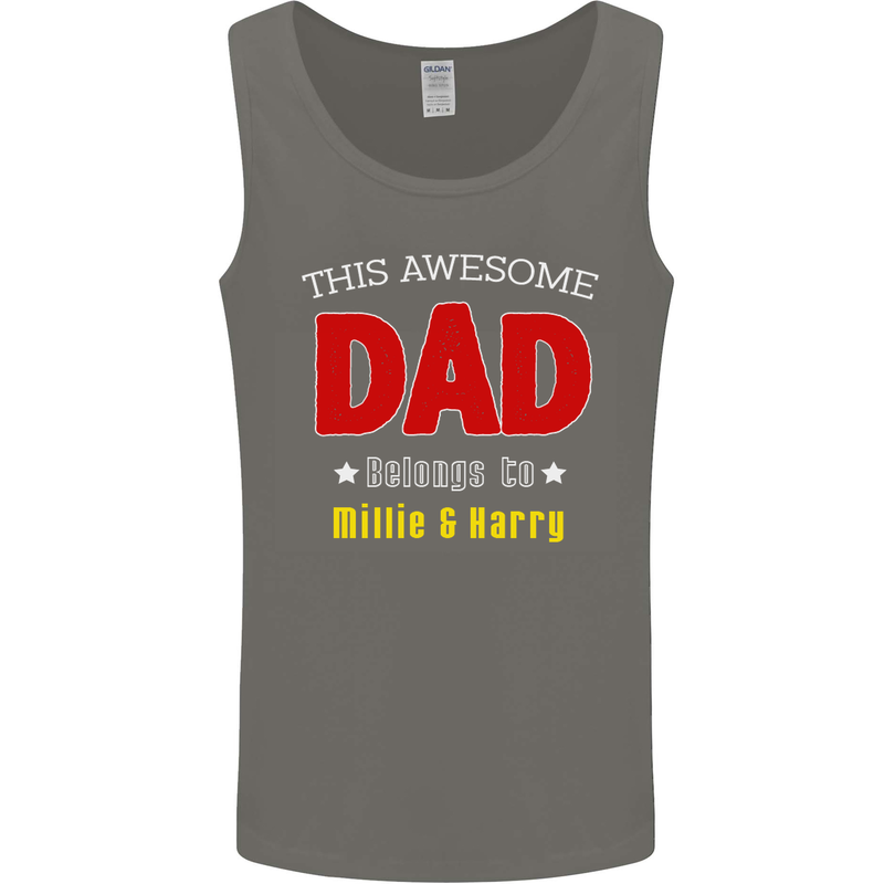 Personalised This Awesome Dad Belongs to Mens Vest Tank Top Charcoal