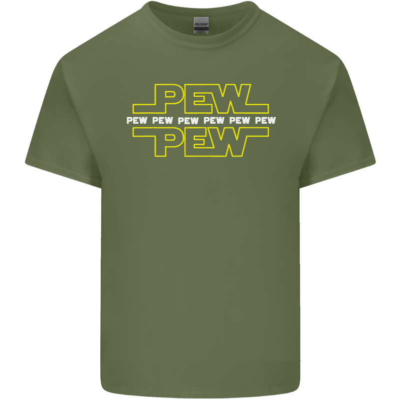Pew Pew SCI-FI Movie Film Mens Cotton T-Shirt Tee Top Military Green