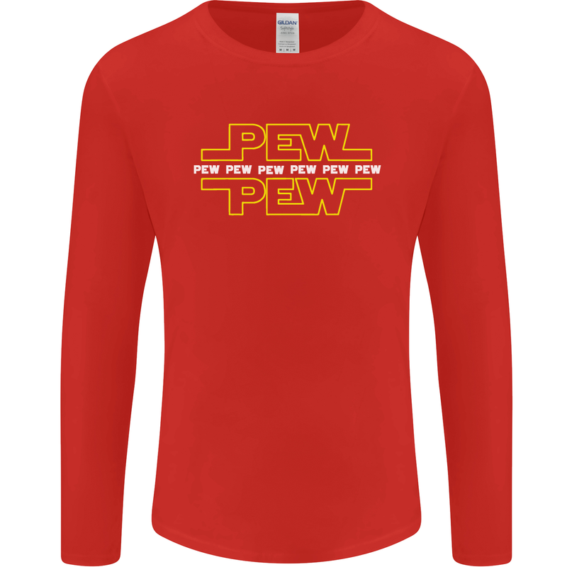 Pew Pew SCI-FI Movie Film Mens Long Sleeve T-Shirt Red