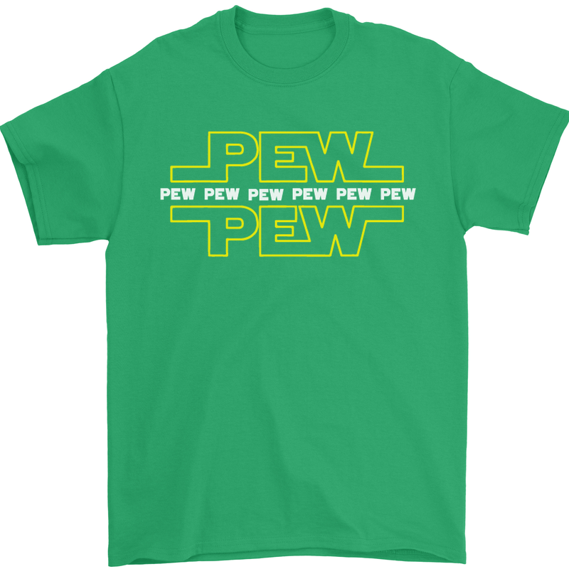 Pew Pew SCI-FI Movie Film Mens T-Shirt Cotton Gildan Irish Green