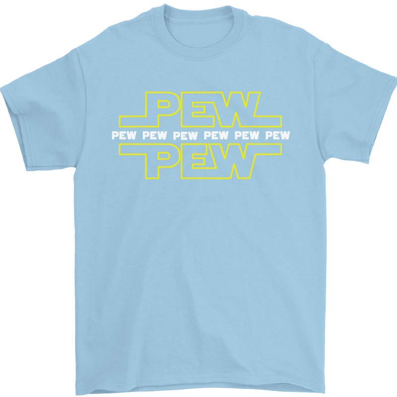 Pew Pew SCI-FI Movie Film Mens T-Shirt Cotton Gildan Light Blue