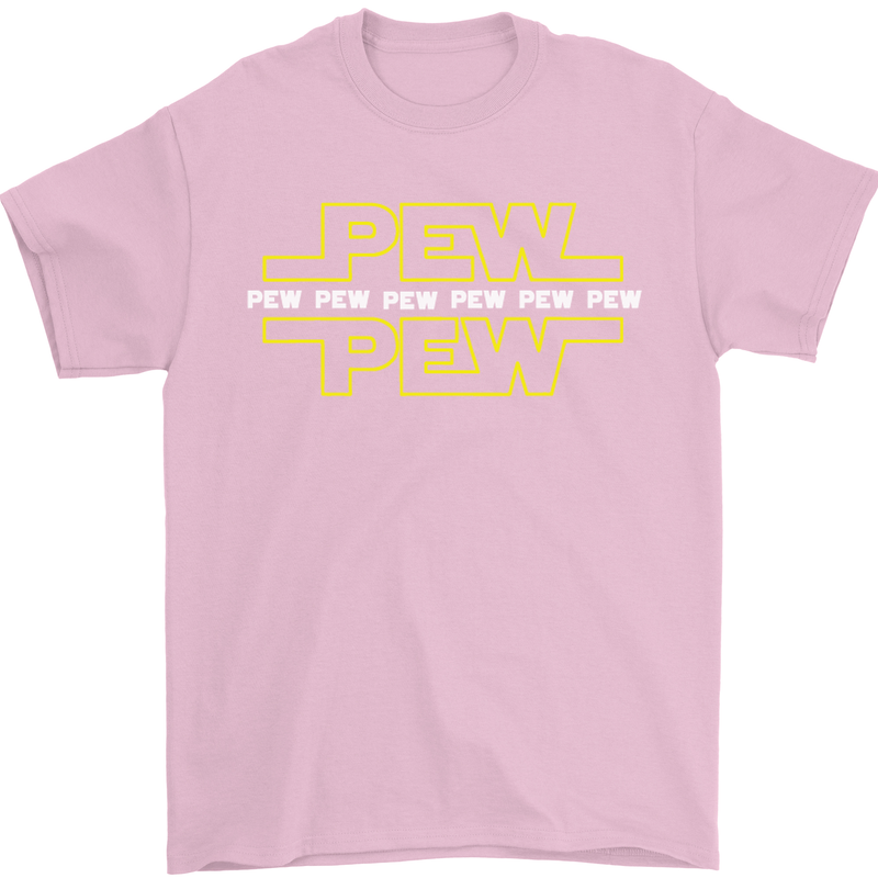 Pew Pew SCI-FI Movie Film Mens T-Shirt Cotton Gildan Light Pink